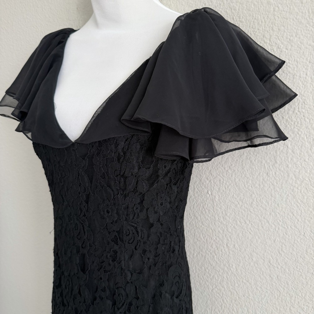 Vintage Casadei Dress 1980s Lace Bodycon Midi Flutter Sleeve Lined READ Cocktail - Picture 3 of 14